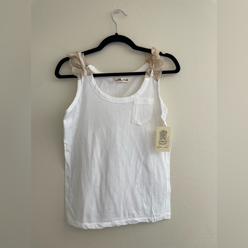 Cotton Tank Top Blouse with Ruffle Shoulder Details Ballet inspired NWT